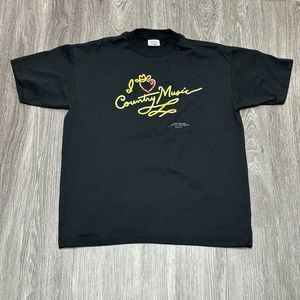Vintage I Love Country Music‎ T-Shirt Adult Extra Large Black Shoe Box Hallmark